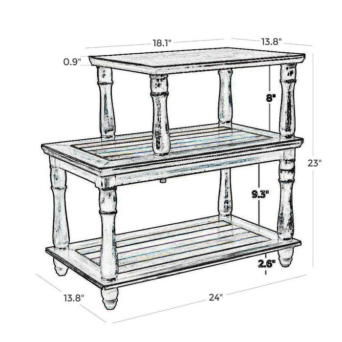 Uniquely Designed Wooden Side Table with Three Tiered Open Shelves, Brown