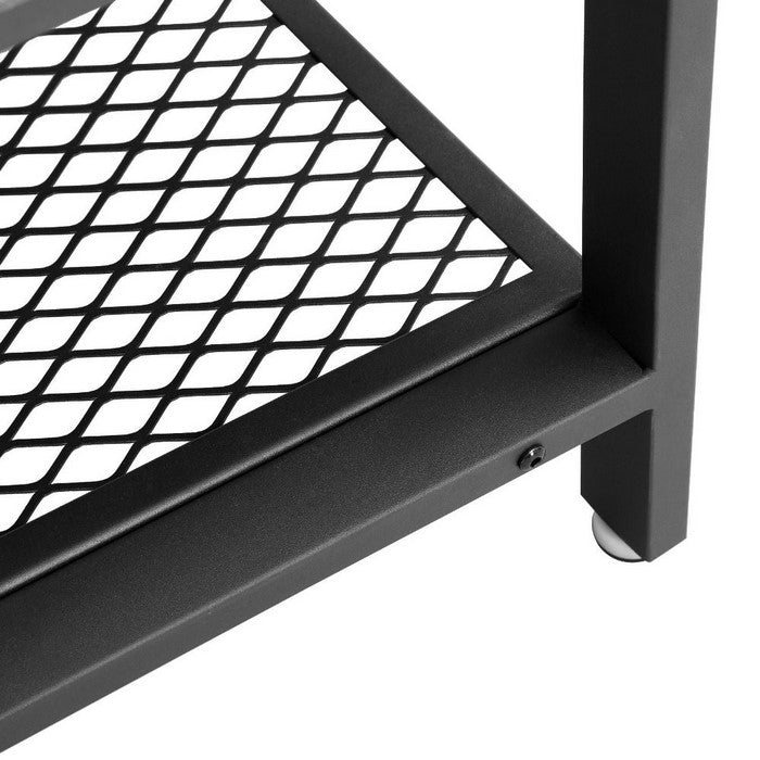 Metal Framed Nightstand with Wooden Top and Mesh Bottom Shelf, Brown and Black