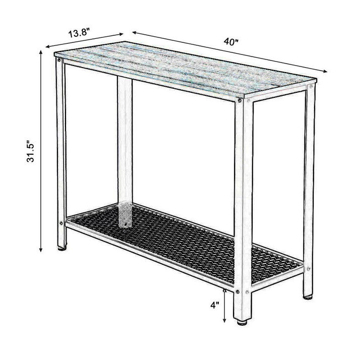 Iron Framed Console Table with Wooden Top and Wide Mesh Bottom Shelf, Brown and Black