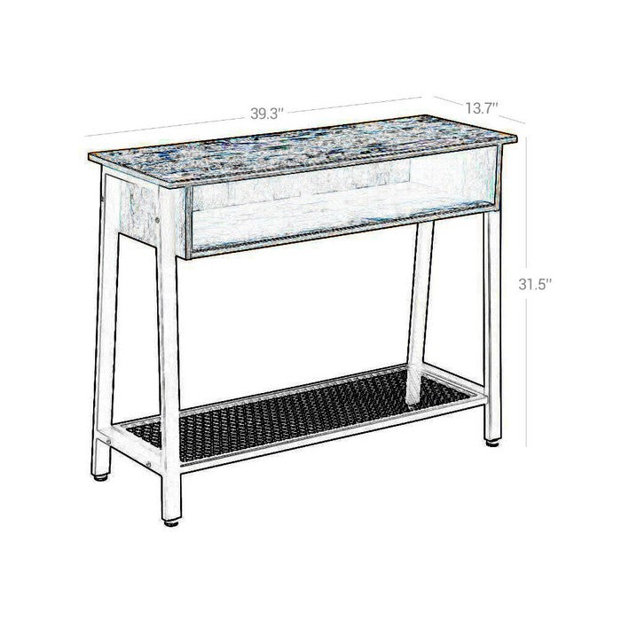 Industrial Style Wooden Console Table with Metal Framework and Mesh Bottom Shelf, Brown and Black