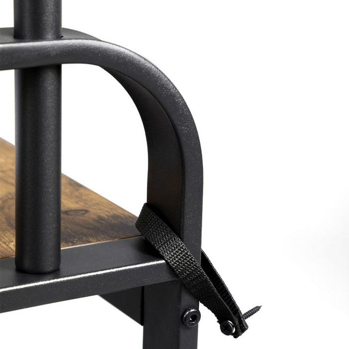 Wood and Metal Tubular Frame Hall Tree with 9 Hooks, Rustic Brown and Black