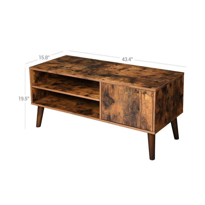 Retro Style Wooden TV Stand with Two Open Compartment and One Door Cabinet, Brown