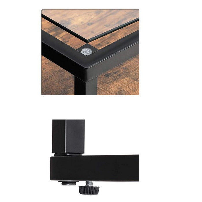 Iron Framed Console Table with Tempered Glass Top and Wooden Storage, Brown and Black