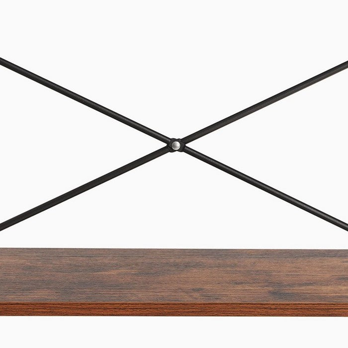 Five Tiered Rustic Wooden Ladder Shelf with Iron Framework, Brown and Black