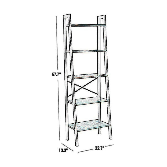 Five Tiered Rustic Wooden Ladder Shelf with Iron Framework, Brown and Black