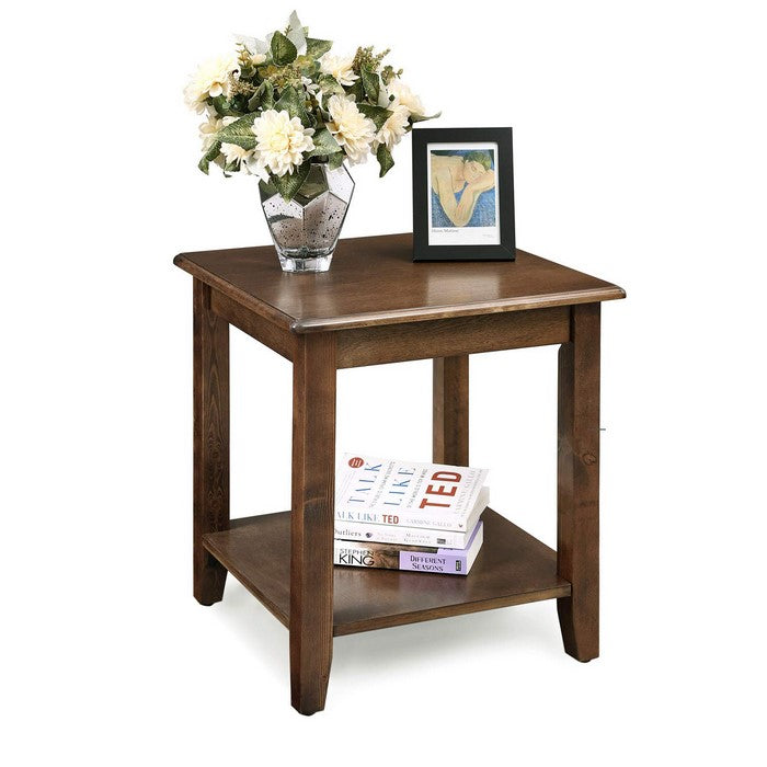 Transitional Style Wooden Side Table with Open Shelf and Adjustable Floor Protectors, Brown