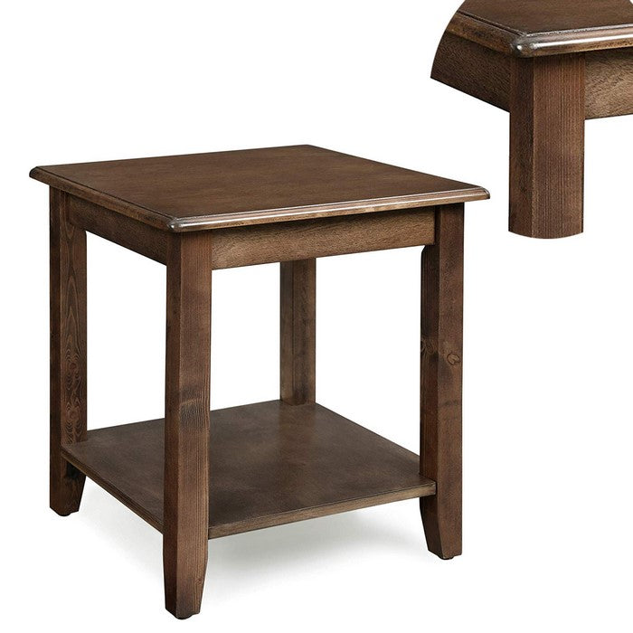 Transitional Style Wooden Side Table with Open Shelf and Adjustable Floor Protectors, Brown