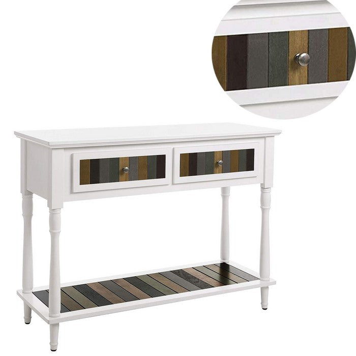 Stylish Wooden Console Table with Two Drawers and Plank Style Shelf, White