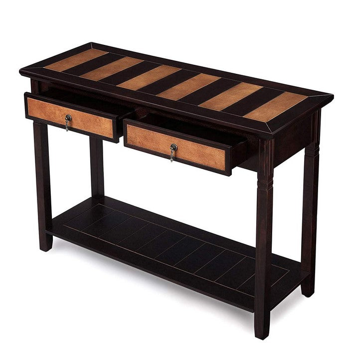 Transitional Style Wooden Console Table with Two Drawers and Storage Shelf, Brown
