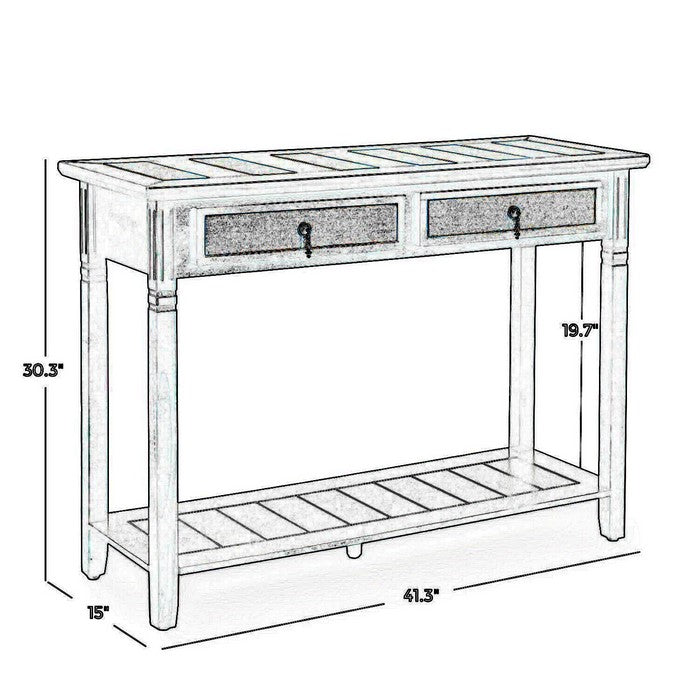 Transitional Style Wooden Console Table with Two Drawers and Storage Shelf, Brown