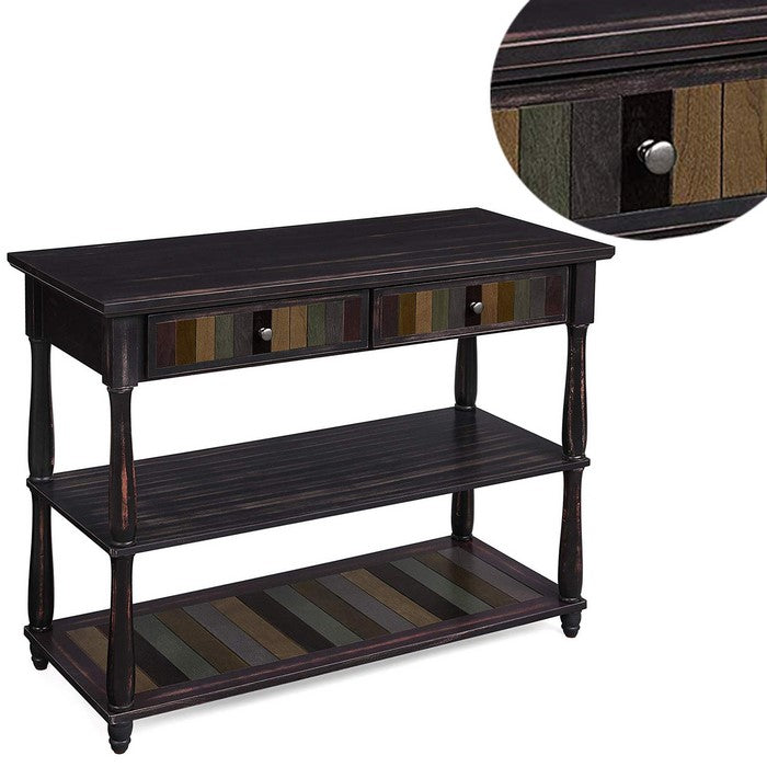 Wooden Console Table with Two Drawers and Two Storage Shelves, Brown