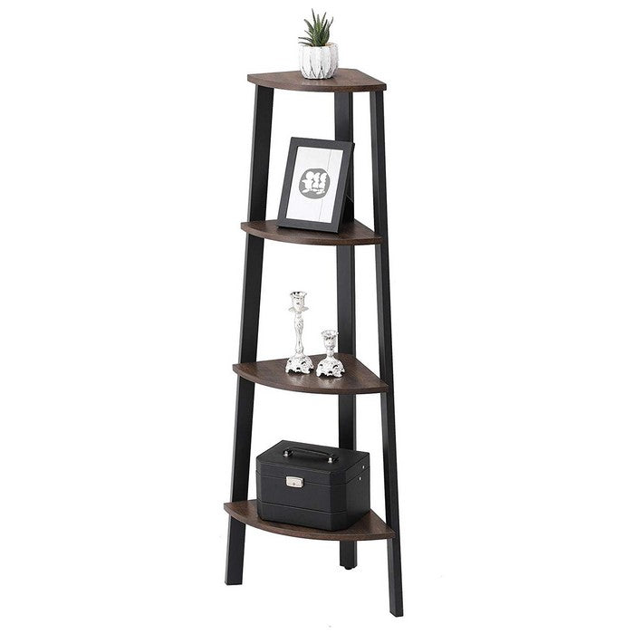 Industrial Style Free Standing Iron Bookcase with Four Wooden Shelves, Brown