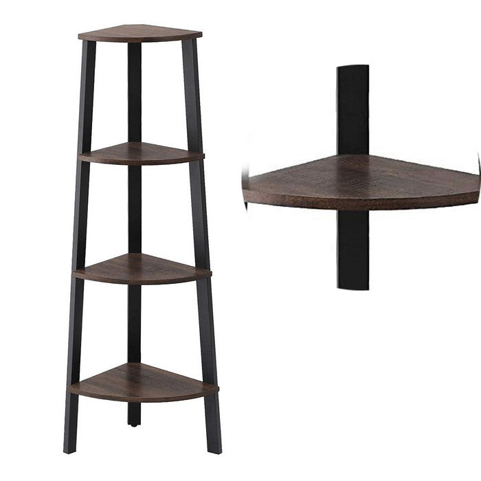 Industrial Style Free Standing Iron Bookcase with Four Wooden Shelves, Brown