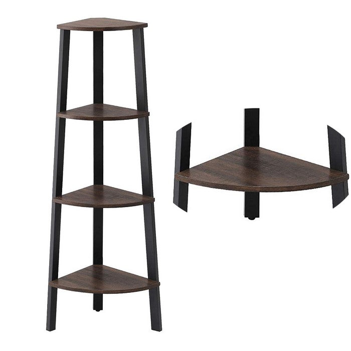 Industrial Style Free Standing Iron Bookcase with Four Wooden Shelves, Brown