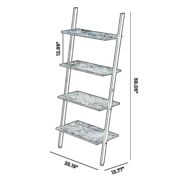 Rustic Ladder Style Iron Bookcase with Four Wooden Shelves, Brown and Black