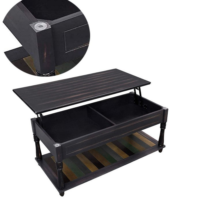 Stylish Wooden Coffee Table with Hidden Lift Up Storage and Lower Shelf, Brown