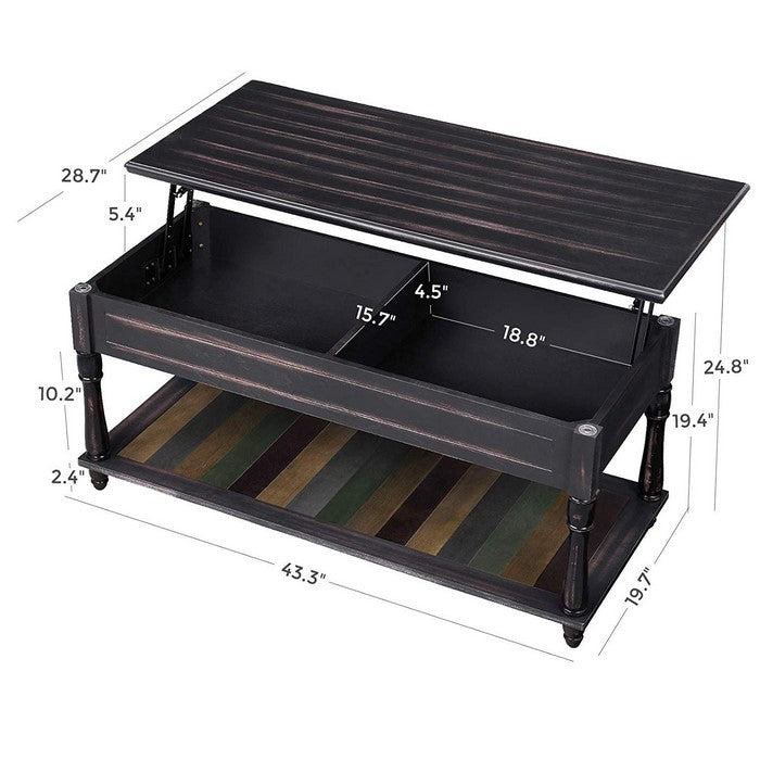 Stylish Wooden Coffee Table with Hidden Lift Up Storage and Lower Shelf, Brown