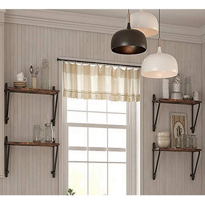 Iron Framed Wooden Wall Mounted Floating Shelves, Set of Two, Brown and Black