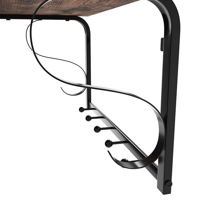 Iron Framed Wall Mounted Coat Rack with Storage Shelf and Hanging Rail, Brown and Black