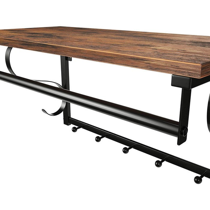 Iron Framed Wall Mounted Coat Rack with Storage Shelf and Hanging Rail, Brown and Black
