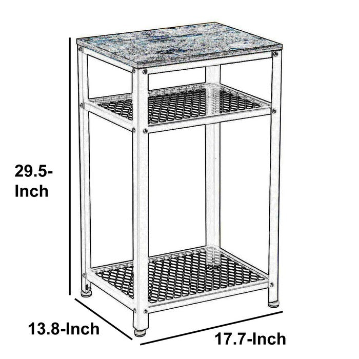 Industrial Style Iron and Wood Side Table with Two Tier Mesh Shelves, Black and Brown