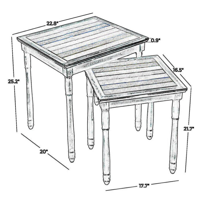 Wooden Nesting Side Table with Plank Style Top and Adjustable Feet, Pack of Two, Brown