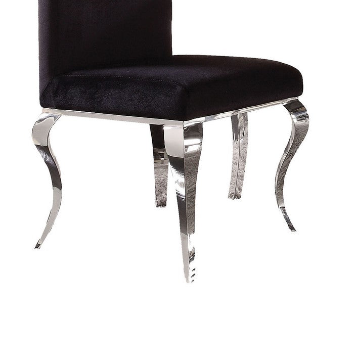 Fabric Upholstered Metal Side Chairs with Cabriole Style Legs, Black and Silver, Set of Two