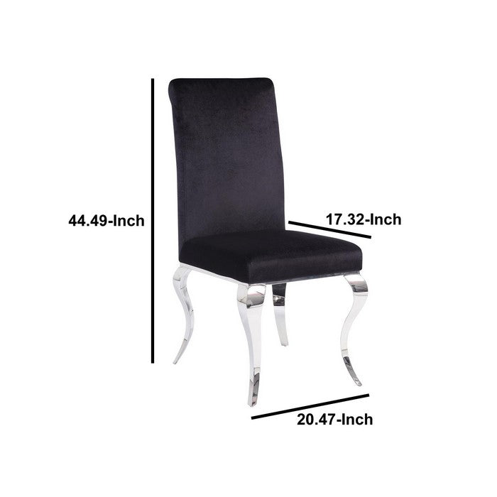 Fabric Upholstered Metal Side Chairs with Cabriole Style Legs, Black and Silver, Set of Two