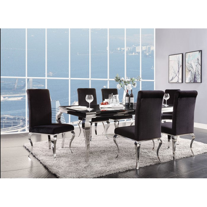 Fabric Upholstered Metal Side Chairs with Cabriole Style Legs, Black and Silver, Set of Two
