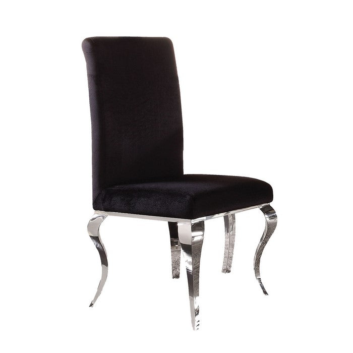 Fabric Upholstered Metal Side Chairs with Cabriole Style Legs, Black and Silver, Set of Two