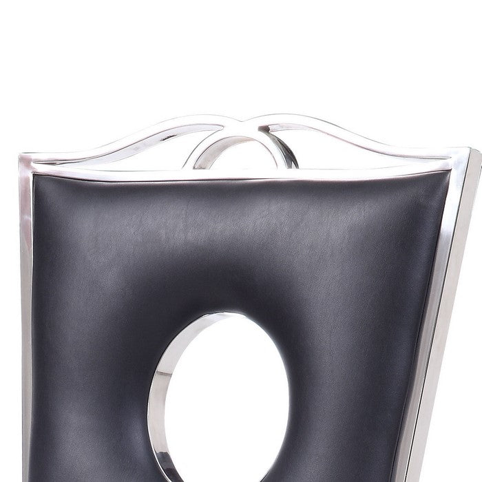 Leatherette Upholstered Metal Side Chairs with Cabriole Style Legs, Black and Silver, Set of Two