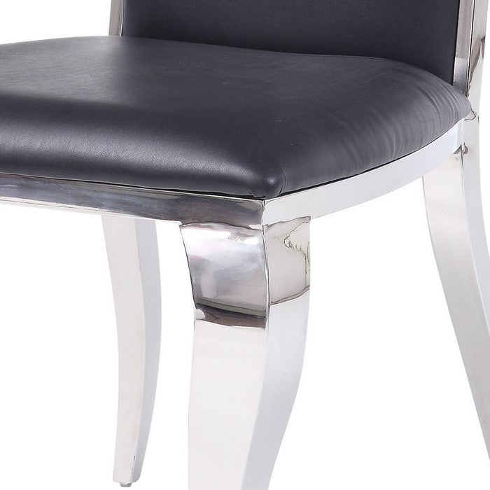 Leatherette Upholstered Metal Side Chairs with Cabriole Style Legs, Black and Silver, Set of Two