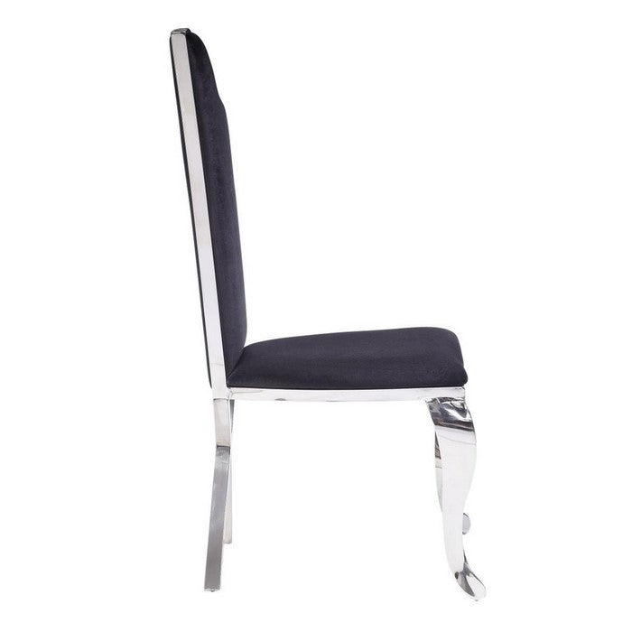Fabric Upholstered Metal Side Chairs with Asymmetrical Backrest, Silver and Black, Set of Two