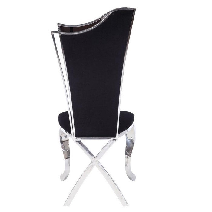 Fabric Upholstered Metal Side Chairs with Asymmetrical Backrest, Silver and Black, Set of Two