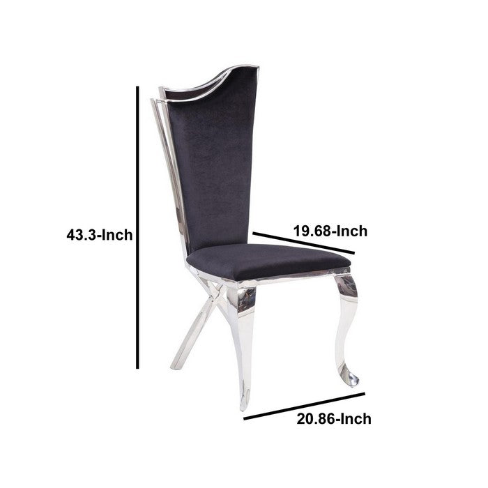 Fabric Upholstered Metal Side Chairs with Asymmetrical Backrest, Silver and Black, Set of Two