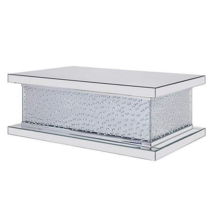 Wood and Mirror Coffee Table with Faux Crystal Inlays, Clear