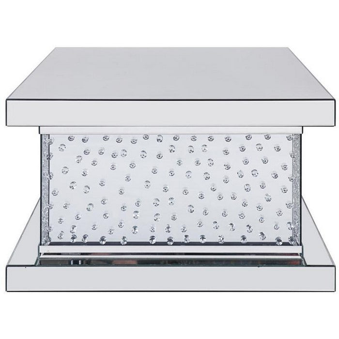 Wood and Mirror Coffee Table with Faux Crystal Inlays, Clear