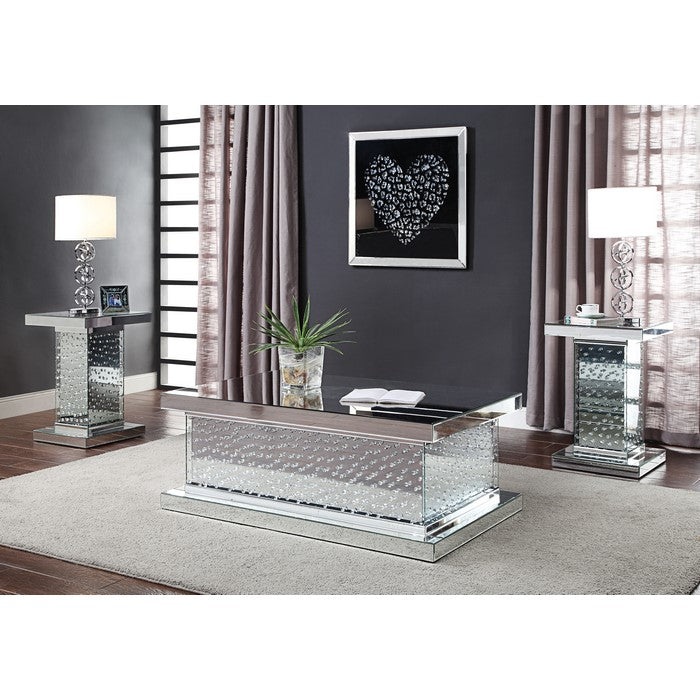Wood and Mirror Coffee Table with Faux Crystal Inlays, Clear