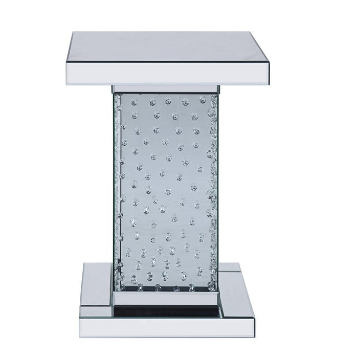 Wood and Mirror End Table with Faux Crystal Inlays, Clear