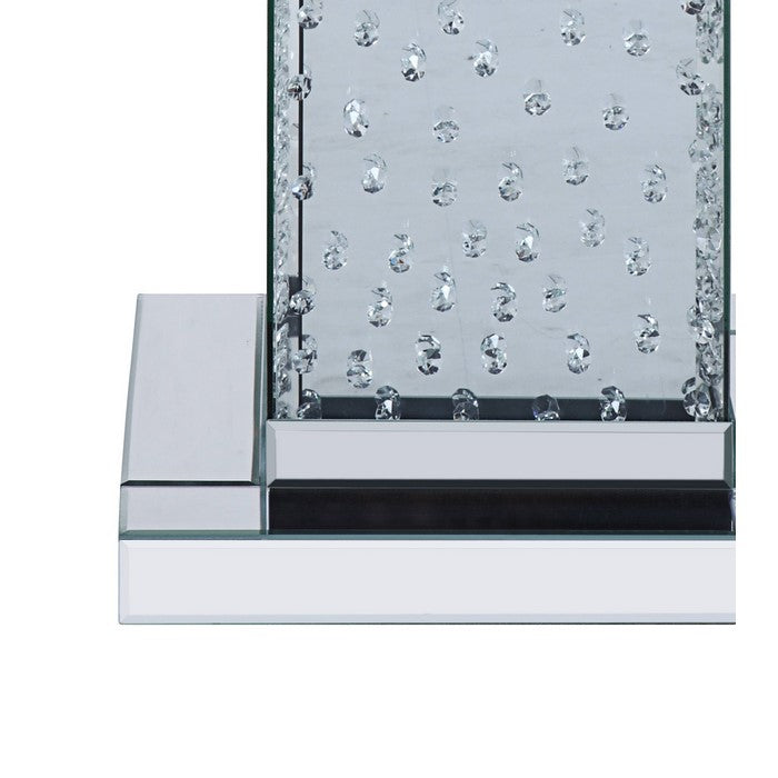 Wood and Mirror End Table with Faux Crystal Inlays, Clear