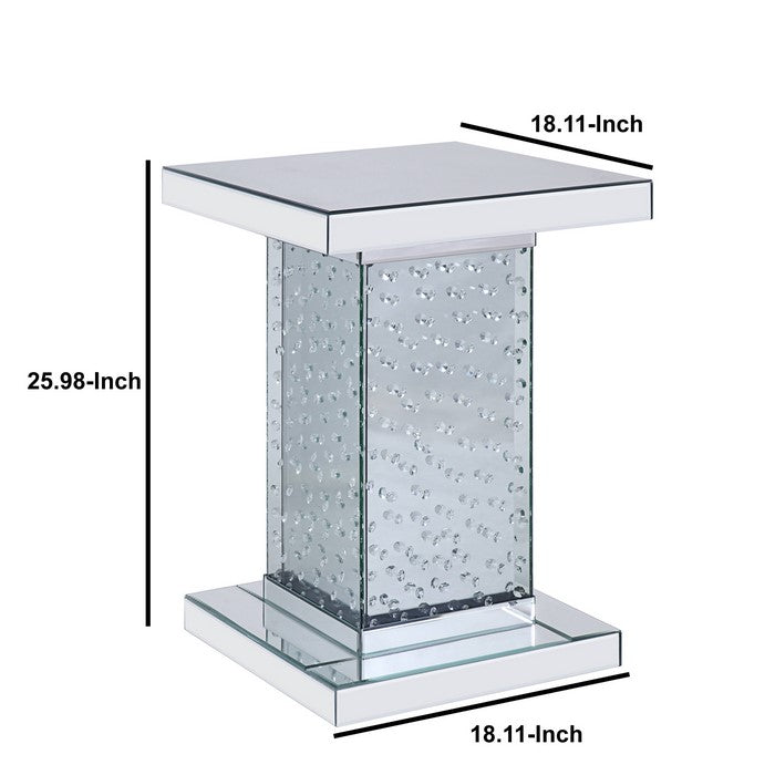 Wood and Mirror End Table with Faux Crystal Inlays, Clear