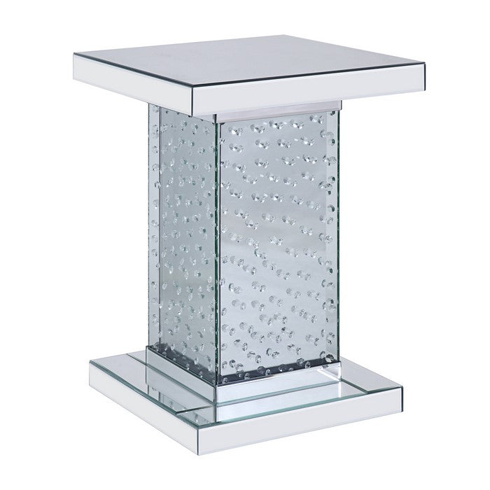 Wood and Mirror End Table with Faux Crystal Inlays, Clear
