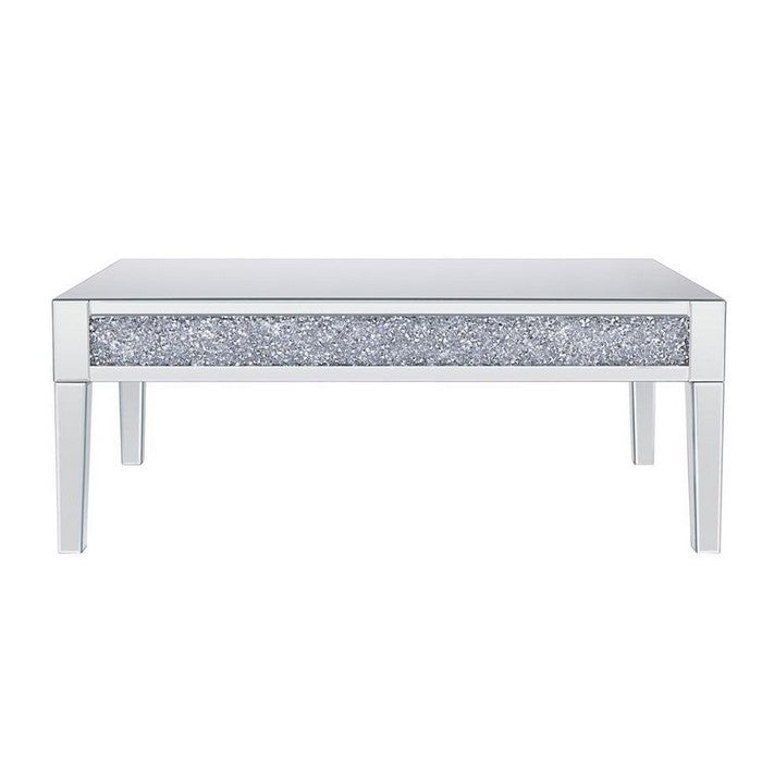 Wood and Mirror Coffee Table with Faux Crystals Inlay, Clear
