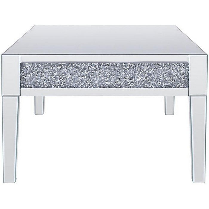 Wood and Mirror Coffee Table with Faux Crystals Inlay, Clear