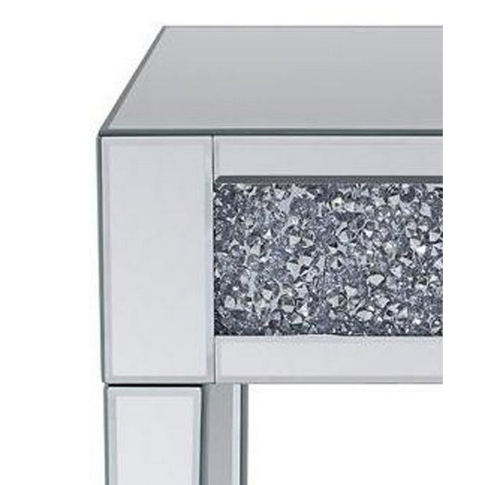Wood and Mirror End Table with Faux Crystals Inlay, Clear