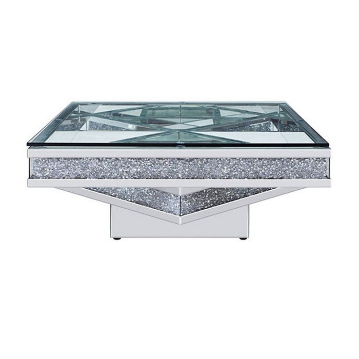 Wood and Mirror Coffee Table with Tier Design, Clear