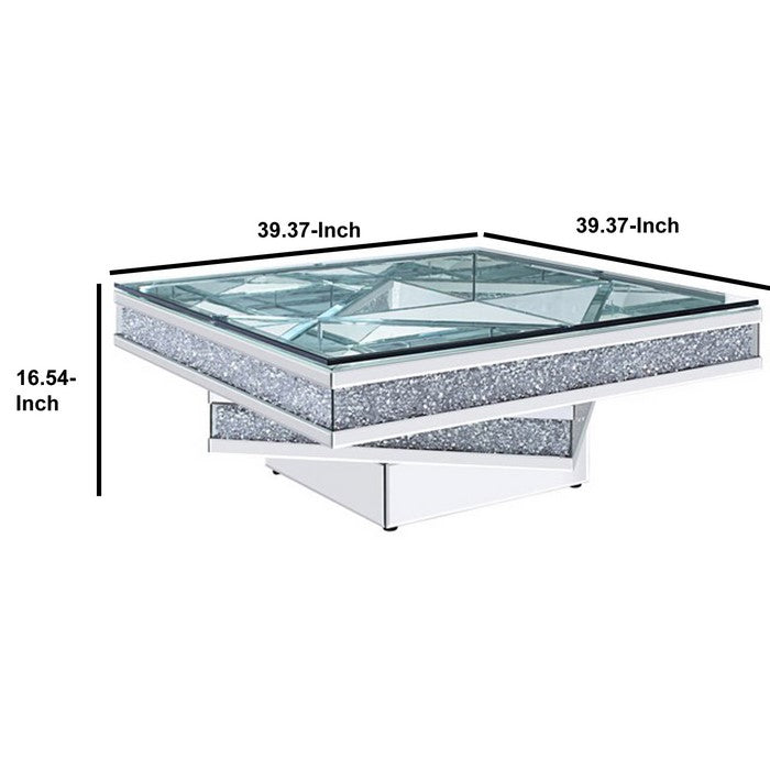 Wood and Mirror Coffee Table with Tier Design, Clear