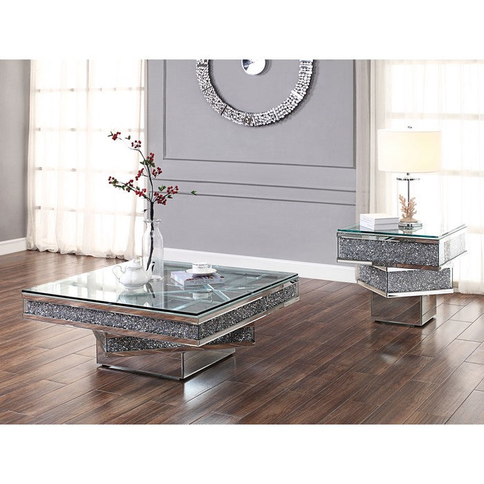 Wood and Mirror Coffee Table with Tier Design, Clear