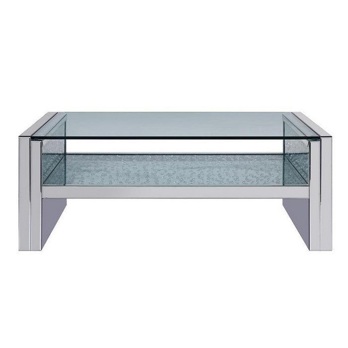 Wood and Mirror Coffee Table with Studded Faux Crystals, Clear