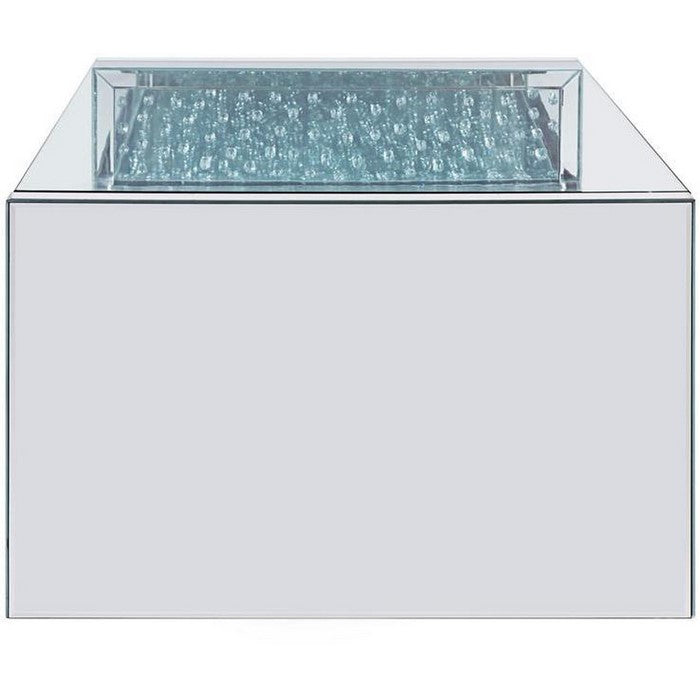 Wood and Mirror Coffee Table with Studded Faux Crystals, Clear